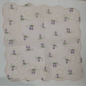 Vintage Sheer Square Handkerchief Scalloped Edge Soft Pink Floral Hanky 12”